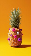 Poster - Modern High-Quality Tropical Pineapple Decorated with Festive Holiday Ornaments for Millennial Marketing Campaigns and Warm Seasonal Social Media Content