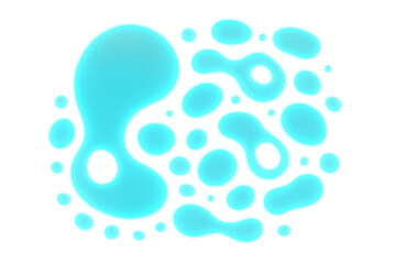 Poster - Glowing cyan liquid blobs forming abstract organic shapes on a transparent background, ideal for creative projects