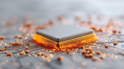 Poster - Futuristic Quantum Analytics AI Chip with Glowing Circuit Lines on High-Tech Board Symbolizing Next-Gen Computing Power for Electronics Industry