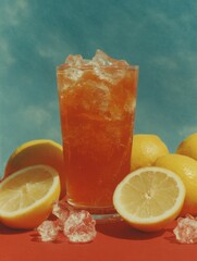Aufkleber - Refreshing Lemon Soda with Ice and Citrus Slices Premium Modern Beverage Choice for Summer Marketing Social Media Campaigns Inspiring Thirst-Quenching Coolness