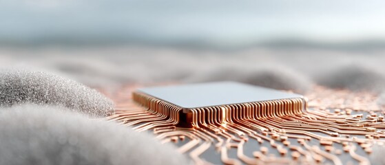 Poster - Professional Digital Passport Technology Concept with Glowing Circuit Board and Microprocessors Featuring Misty Dawn Aesthetic for Modern Tech Marketing Campaigns