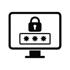 Poster - Secure padlock button icon for internet privacy and web safety vector a minimalist flat design illustration of a computer password icon silhouette line art on white background