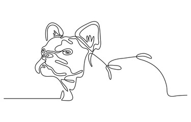 Poster - Dachshund dog continuous one line vector drawing. Single line art dachshund dog. Graphic illustration. bulldog portrait animal concept in silhouette on a white background