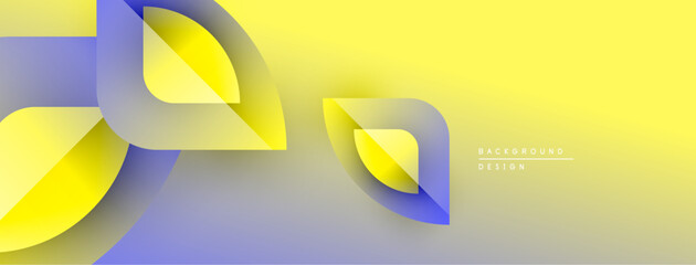 Poster - Abstract geometric shapes overlap, creating dynamic yellow, blue gradients. Background suggests modern design, smooth transitions.