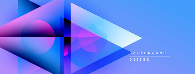 Poster - Abstract geometric shapes overlap, creating vibrant blue purple gradients. Modern design elements suggest dynamic visual experience.