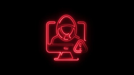 Poster - Cybersecurity Alert Neon Icon Animation Digital Threat Warning Sign Cyber Attack Concept Data