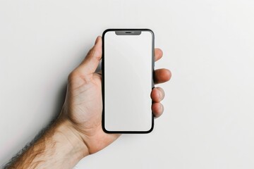 Poster - Vibrant Color Picture of Male Hand Holding a Smart Phone with Blank Screen on White Background