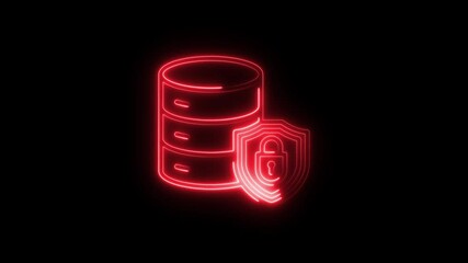 Aufkleber - Secure Data Storage Neon Animation Red Glowing Database Shield Protection Concept Digital
