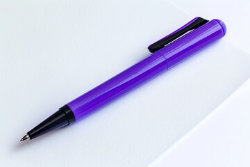 Poster - Vibrant Color Picture of Purple Pen with Black Tip on White Paper with Purple Ink