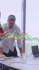 Poster - Animation of data processing over diverse business people in office