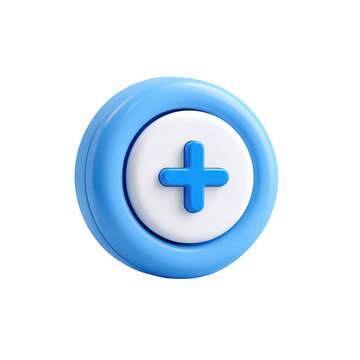 Light blue button with white plus sign. 3D rendered