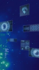 Poster - Animation of scopes scanning and data processing over screens on dark background