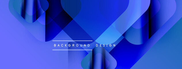 Poster - Abstract blue design. Overlapping shapes create dynamic visual effect. Gradient colors suggest depth, modern aesthetic.