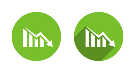 Poster - Business decline bar chart icon with long shadow. Decrease, loss, and financial collapse sign symbol
