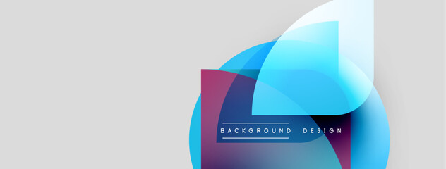Poster - Abstract geometric shapes overlap, creating vibrant color gradients. Text reads background design within maroon rectangle. Minimalist style.