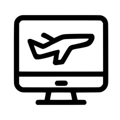 Poster - Simple Outline Airplane Booking on Computer Screen Icon Element