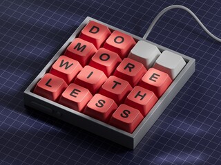 Poster - Do more with less symbol. Concept words Do more with less on Computer keyboard keys. Business and Do more with less concept. Copy space.3D rendering on blue background.