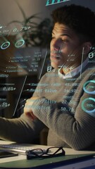 Poster - Animation of financial data processing over businessman working in office