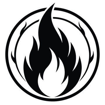 Fire circle realistic black outline vector icon design on white background