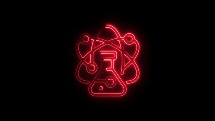 Poster - Glowing Red Neon Science Lab Icon Animation on Black Background Chemistry Experiment Concept