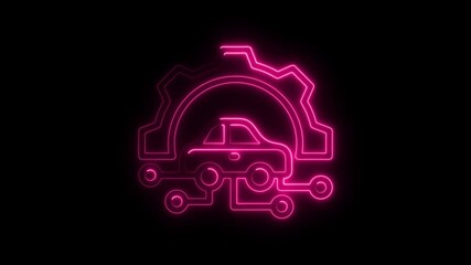 Poster - Neon Car Technology Animation Futuristic Automotive Gear Circuitry Concept Smart Vehicle