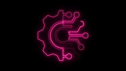 Aufkleber - Glowing Neon Circuit Board Gear Technology Animation Futuristic Digital Innovation Concept Design