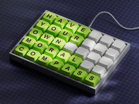 Have your own moral compass symbol. Business Concept words Have your own moral compass on Computer keyboard keys.Copy space.3D rendering on blue background.