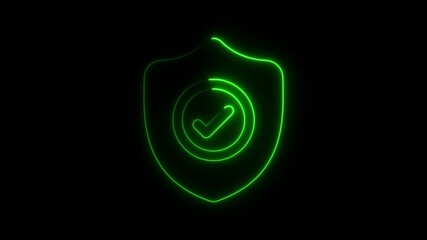 Poster - Glowing Neon Shield with Checkmark Animation Cybersecurity Concept Data Protection Approved