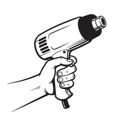 Poster - A black and white illustration of a hand holding a heat gun tool