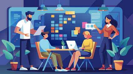 Poster - Team collaboration in a modern office environment scene