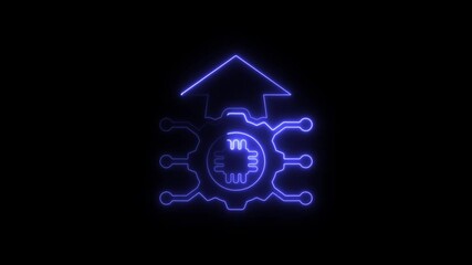 Poster - Futuristic Neon Circuitry Upgrade Concept Animated Illustration Glowing Blue Arrow Rising Above