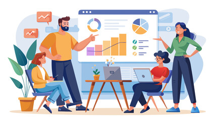 Poster - Team presenting data at a business meeting illustration