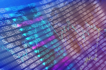 Poster - Flat abstract financial data visualization is showing numbers, jagged charts and arrows