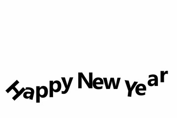 Aufkleber - Stylized black Happy New Year text is being shown on flat design white background, copy space