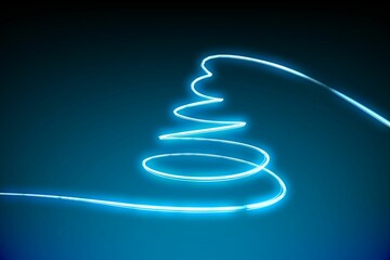 Poster - Flat vector glowing blue neon line is coiling and looping in spiral on dark gradient backdrop