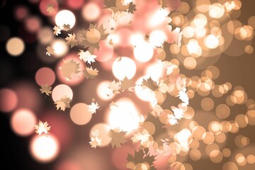 Poster - Digital abstract graphic is showing drifting maple leaf silhouettes with glowing bokeh spots