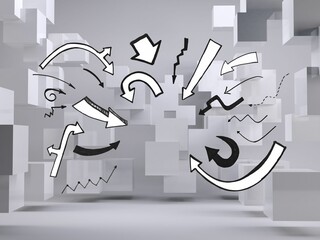 Poster - Arrows on grey background with cubes