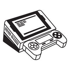 Poster - Isometric view of a modern portable gaming console with simplified black and white design