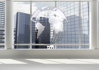 Poster - Silver globe floating in room