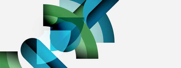 Fototapete - Abstract ribbons overlap, creating dynamic visual flow. Teal, green hues dominate neutral background. Modern design element.