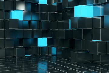 Poster - Blue and black tile design