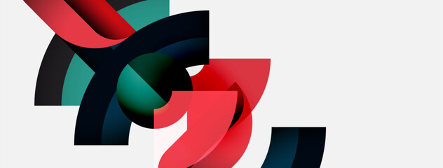 Poster - Abstract shapes overlap, creating dynamic composition. Red, teal, dark hues dominate white background. Modern design element.