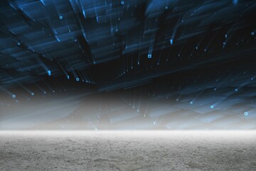Poster - Blue technology lights above desert