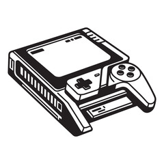 Poster - Vector illustration of a classic retro handheld gaming device in black and white