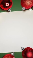 Poster - Animation of snow falling over white card with copy space and christmas decorations