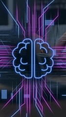 Poster - Animation of circuit board with data processing over caucasian man using laptop