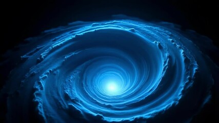 Wall Mural - Mesmerizing swirling blue vortex footage with a softly glowing portal effect emerges from a stark black background, creating a stunning visual spectacle.