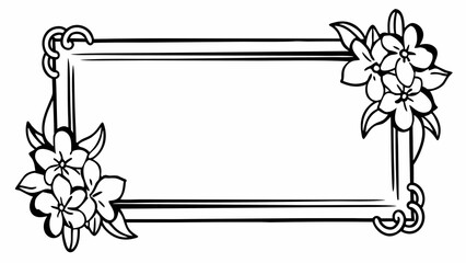 Aufkleber - A rectangular frame with floral decorations in the corners in a black and white illustration created with generated ai