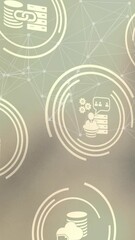 Poster - Animation of network of connections with icons over blurred background