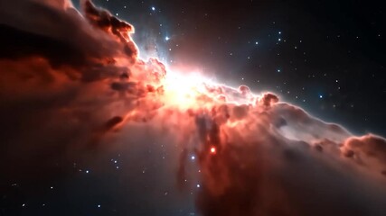 Wall Mural - Stunning nebula featuring bright light, red and blue clouds, and stardust set against a dark space background. The image captures the ethereal beauty and vastness of the universe
